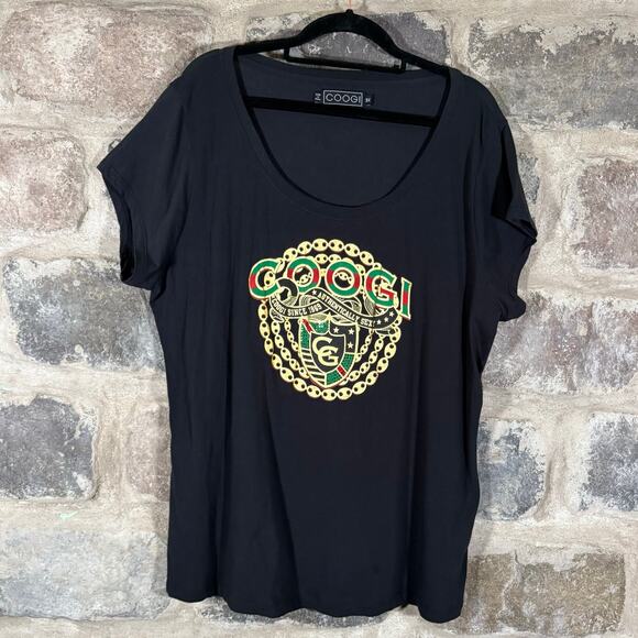 COOGI Women’s Plus 3X Graphic‎ Tee Black Chain Logo Cotton Stretch T-Shirt Y2K - Picture 1 of 12